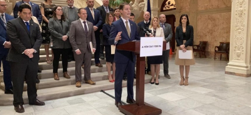 State Rep. Rob Mercuri speaks at a House GOP press conference