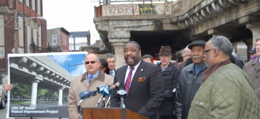 Philadelphia City Councilman Kenyatta Johnson, shown here discussing the 25th Street Viaduct Improvement Project.