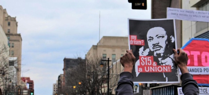 Saturday’s rally in Center City falls on the 50th anniversary of the year Dr. Martin Luther King Jr. joined the fateful pro-union strike with sanitation workers in Memphis, Tennessee. | Image: Max Marin