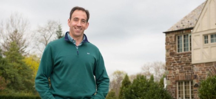 Jeff Bartos speaks at a campaign event in Mechanicsburg