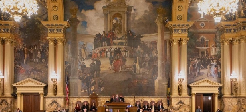 Gov. Tom Wolf addresses the Pennsylvania General Assembly