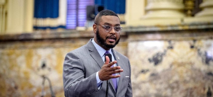 State Rep. Austin Davis speaks during a budget hearing