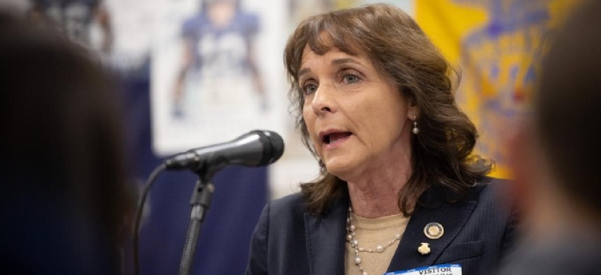 State Rep. Barbara Gleim speaks during an event at Central Columbia High School