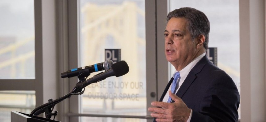 Senate Democratic Leader Jay Costa speaks at a February press conference