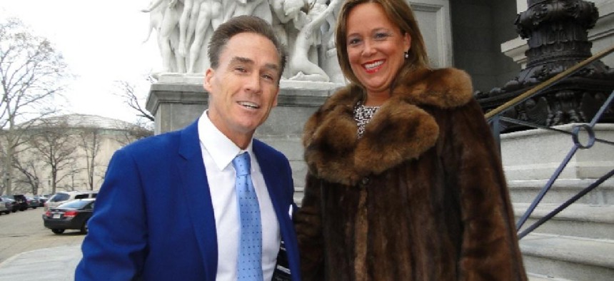 Lt. Gov. Mike Stack and his wife, Tonya, on the steps of the Capitol before his inauguration in 2015