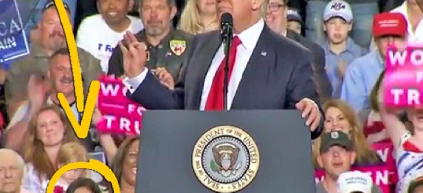 Congreso CEO Carolina DiGiorgio, circled, was part of the audience at last week's rally for President Trump in Harrisburg.