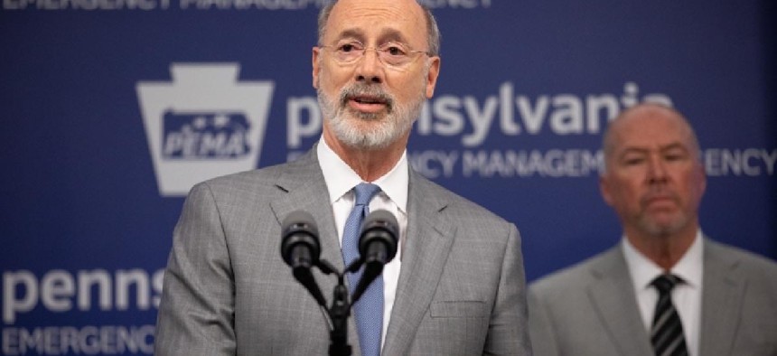 Gov. Tom Wolf with Pennsylvania Chamber of Business and Industry President and CEO Gene Barr.