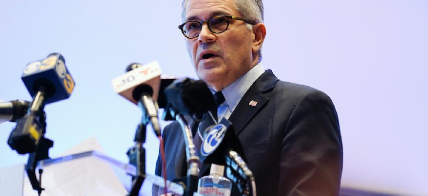 Philadelphia District Attorney Larry Krasner speaks during a news conference in Philadelphia on March 1, 2021.