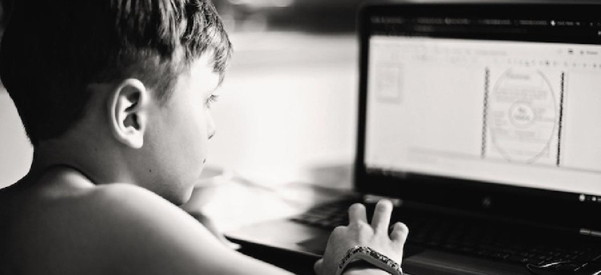 A third-grader in Tioga County participates in remote learning in April 2020.