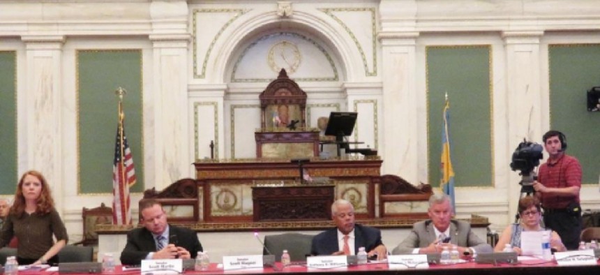 State Sen. Anthony Williams at hearing on the Philadelphia soda tax that was shut down by protests
