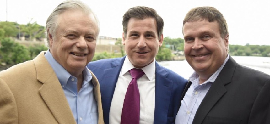 PA Sen. Larry Farnese is flanked by former PA Sen. Vince Fumo, L, and 39th District Ward Leader Matty Myers – photo by Wendell Douglas