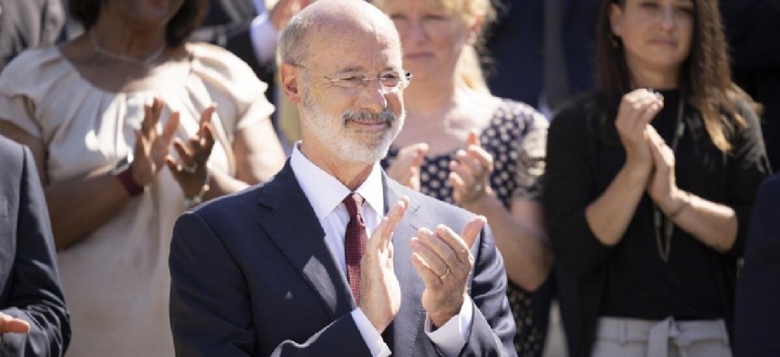 Gov. Tom Wolf celebrates passage of the state budget 