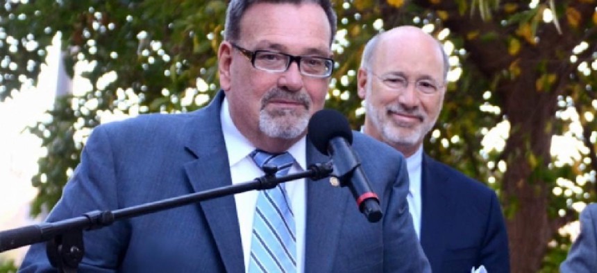 State Rep. Mike O'Brien, shown here with Gov. Tom Wolf in the background. Image from YouTube