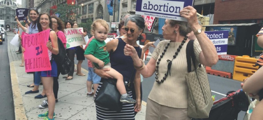 Abortion rights supporters in Philadelphia after June Supreme Court ruling – photo, Danitra Sherman