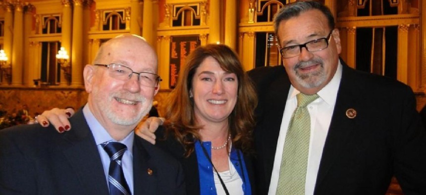 Mary Isaacson, flanked by Steve McCarter & former boss state Rep. Mike O'Brien