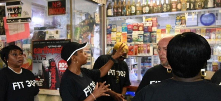 Stop-and-go establishments like this one in Philadelphia have become the targets of increasing numbers of protests for their deleterious impact on the surrounding neighborhoods. This protest was led by Philadelphia City Councilwoman Cindy Bass, second from left.