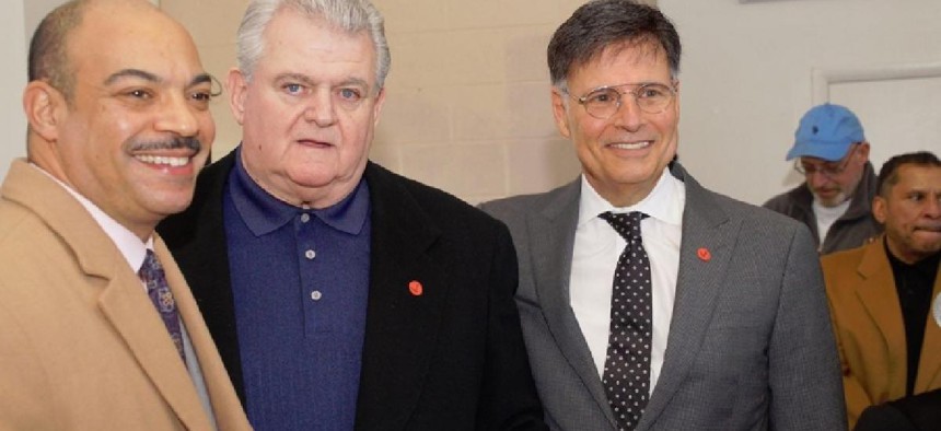 Congressman Bob Brady, flanked by Philly DA Seth Williams and former Controller Jonathan Saidel