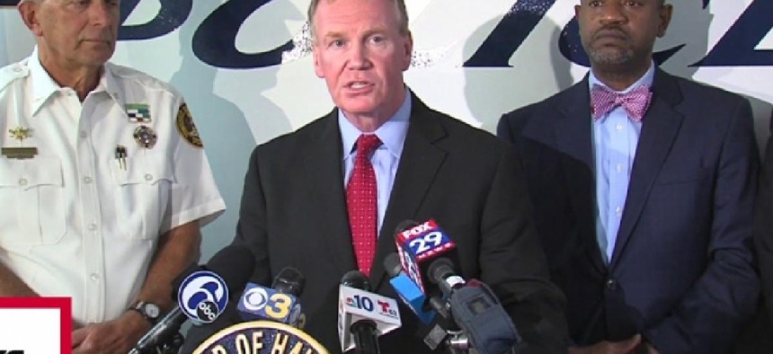 Delaware County District Attorney Jack Whelan, center – image from YouTube