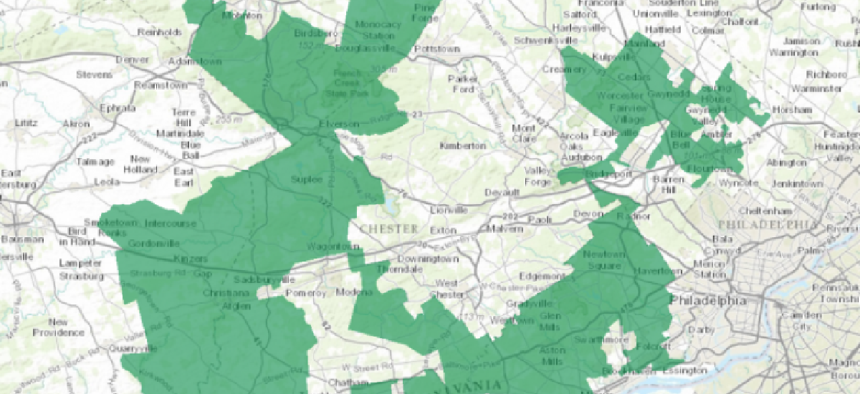 PA's 7th Congressional District, a heavily gerrymandered in the country. Image: National Atlas