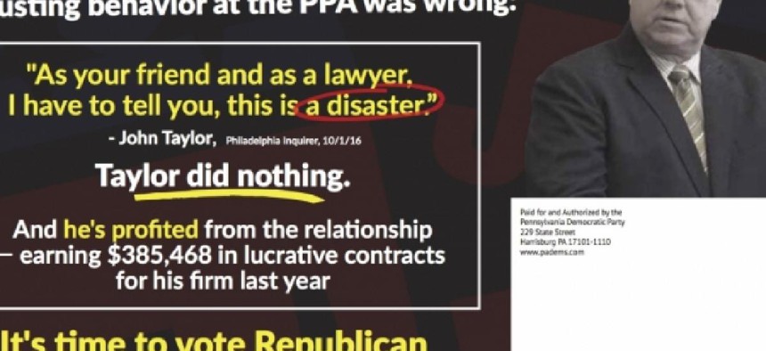 A mailer sent out recently about Taylor's connection to ousted PPA chairman Vince Fenerty