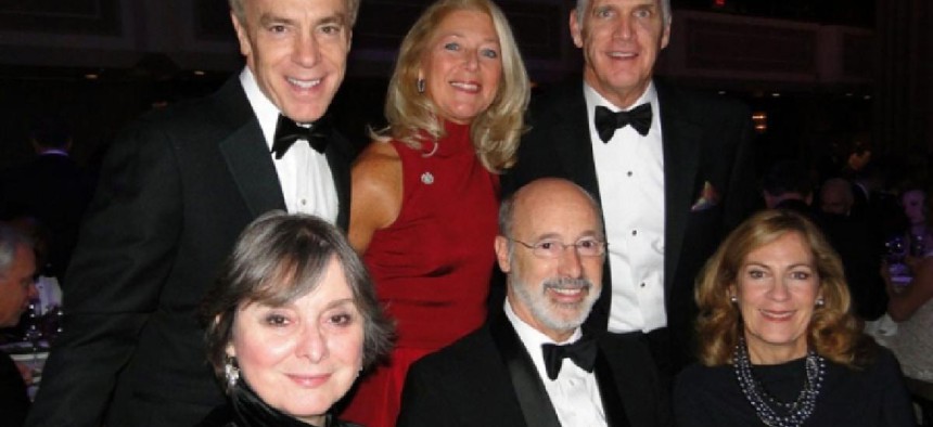 Guests at the 119th annual Pennsylvania Society Dinner included, seated: Gov. Tom Wolf, flanked by First Lady Frances Wolf and Joan Hilferty; standing (l to r): Paul and Christine Tufano, and Dan Hilferty, CEO of Independence Blue Cross.