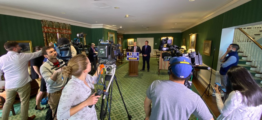 Jake Corman and Lou Barletta hold a press conference in Harrisburg