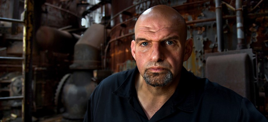 John Fetterman at the Carrie Furnaces, a former steel mill near Braddock