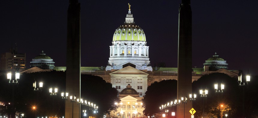 A night view of the Pennsylvania state Capitol