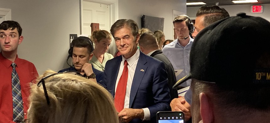 Dr. Mehmet Oz waiting to approach the stage in Camp Hill