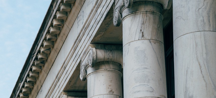 Columns at the Delaware County Court of Common Pleas, Media, Pennsylvania.