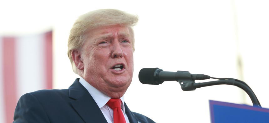 Former U.S. President Donald Trump gives remarks during a Save America Rally at the Adams County Fairgrounds on June 25, 2022 in Mendon, Illinois.