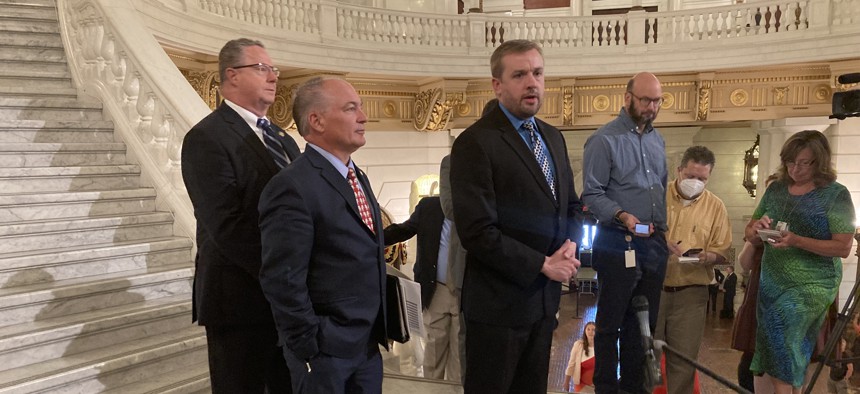 House Republicans talk with reporters about a tentative budget package.