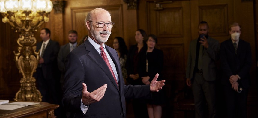 Gov. Tom Wolf during a private bill signing ceremony in July 2022