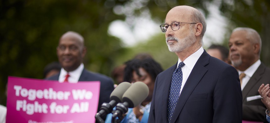 Gov. Tom Wolf at a press conference about abortion access