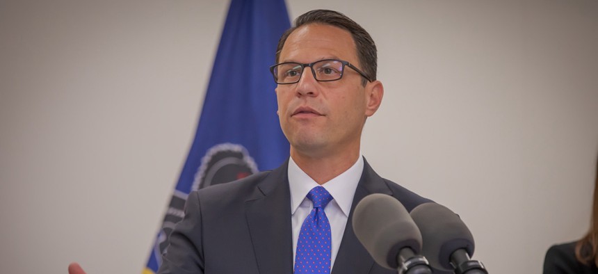 Attorney General Josh Shapiro speaks during a press event earlier this month.