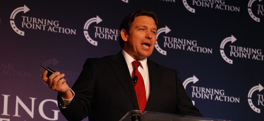 Florida Gov. Ron DeSantis speaks at a Pittsburgh rally hosted by Turning Point Action