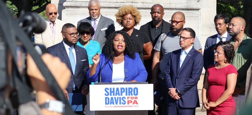 Philadelphia City Councilmember Katherine Gilmore Richardson speaks during a press conference with Attorney General Josh Shapiro on Wednesday, Aug. 31.