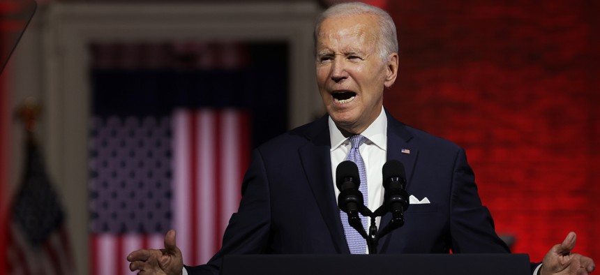 President Joe Biden delivers a primetime speech at Independence National Historical Park September 1, 2022 in Philadelphia