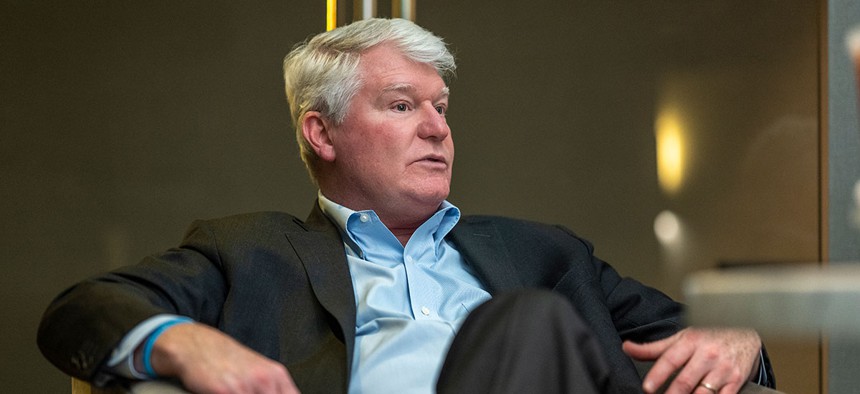 John “Johnny Doc” Dougherty talks with City & State reporter Harrison Cann in his apartment in mid-August.