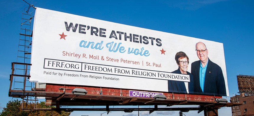 St. Paul, Minnesota, billboard saying that atheists also vote.