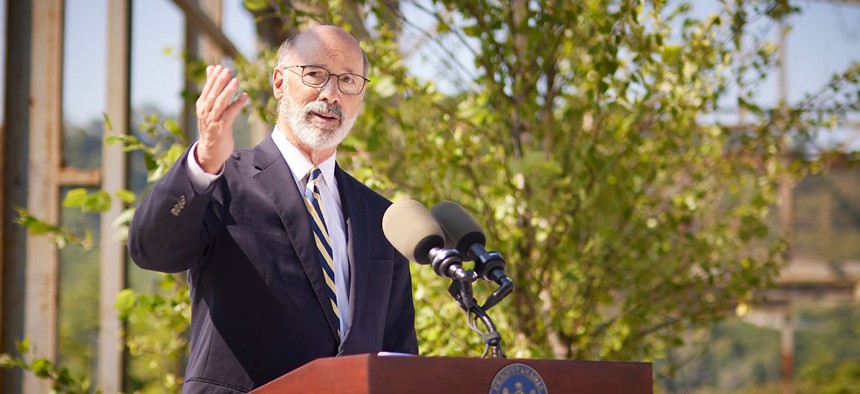 Gov. Tom Wolf during a press conference in Pittsburgh in August.