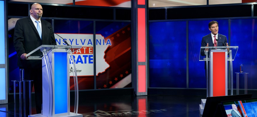 Lt. Gov. John Fetterman and Dr. Mehmet Oz appear for their first and only debate on Tuesday, Oct. 25 in Harrisburg. 