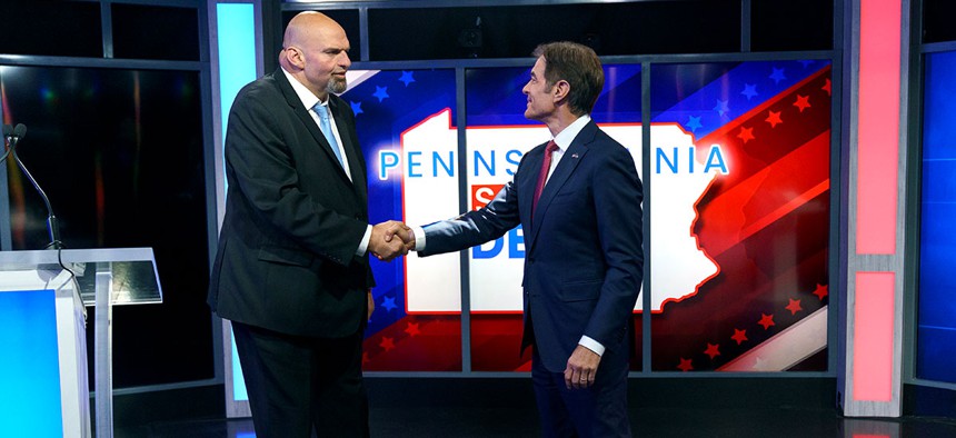 Lt. Gov. John Fetterman and Dr. Mehmet Oz appear for their first and only debate on Tuesday, Oct. 25 in Harrisburg.