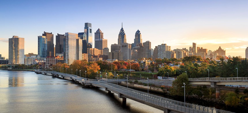 The Philadelphia skyline at dawn.