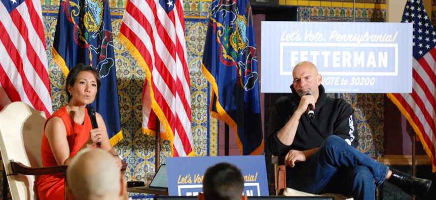 State Rep. Patty Kim and Lt. Gov. John Fetterman at a campaign event.