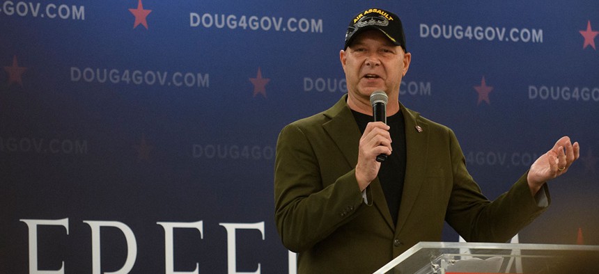 Former gubernatorial candidate Doug Mastriano speaks to supporters during a campaign rally at the Crowne Plaza Hotel in Pittsburgh in early November. 