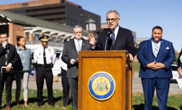Philadelphia DA Larry Krasner speaks to reporters on Independence Mall about his offices Election Task Force and Election Day security in Philadelphia in early November.