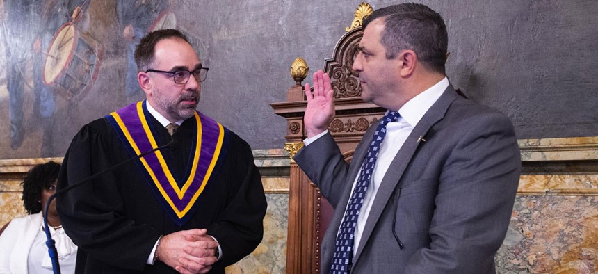 State Rep. Mark Rozzi is sworn in as speaker of the House.