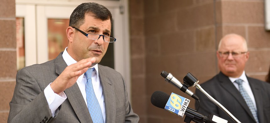 State Rep. Mark Rozzi speaks during a press conference in 2018.
