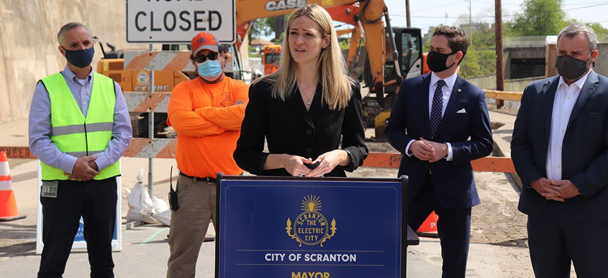 Scranton Mayor Paige Cognetti said that the city is using ARPA funds to provide $50,000 each to certain businesses over two years to raise the pay of their workers.